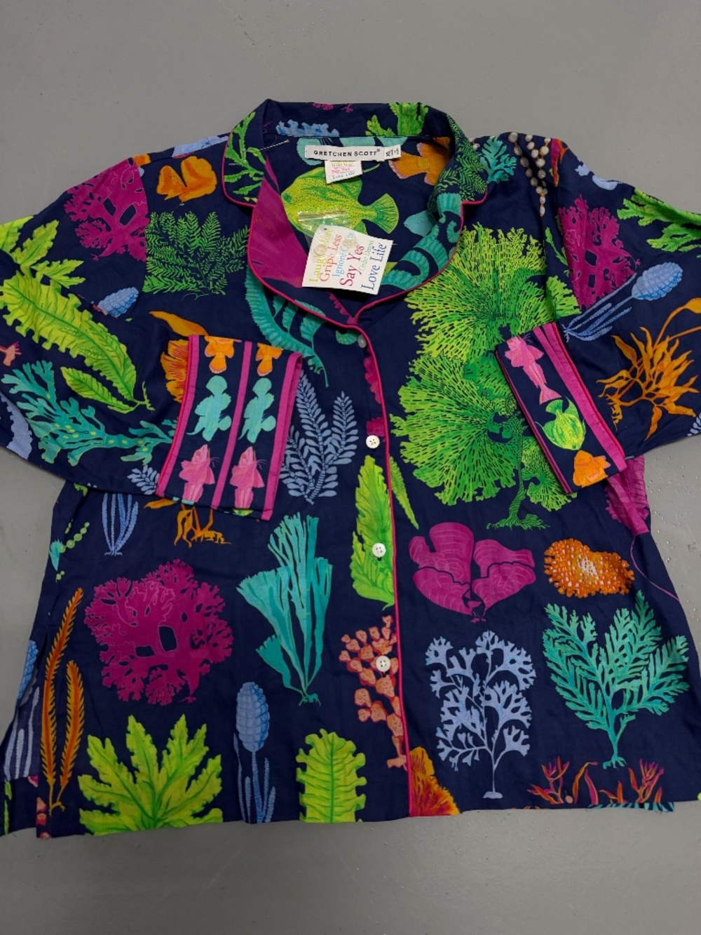 NWT Gretchen Scott Sea Sway Pajama Top size XL PJ Ocean Multicolor Cotton Blue